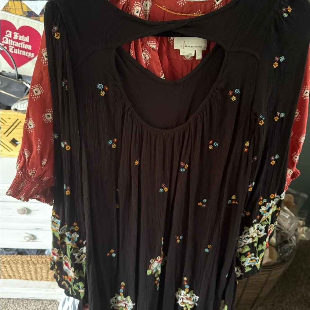 Free People embroidered bell sleeve Oxford tunic dress size xs fits oversized - Picture 4 of 8